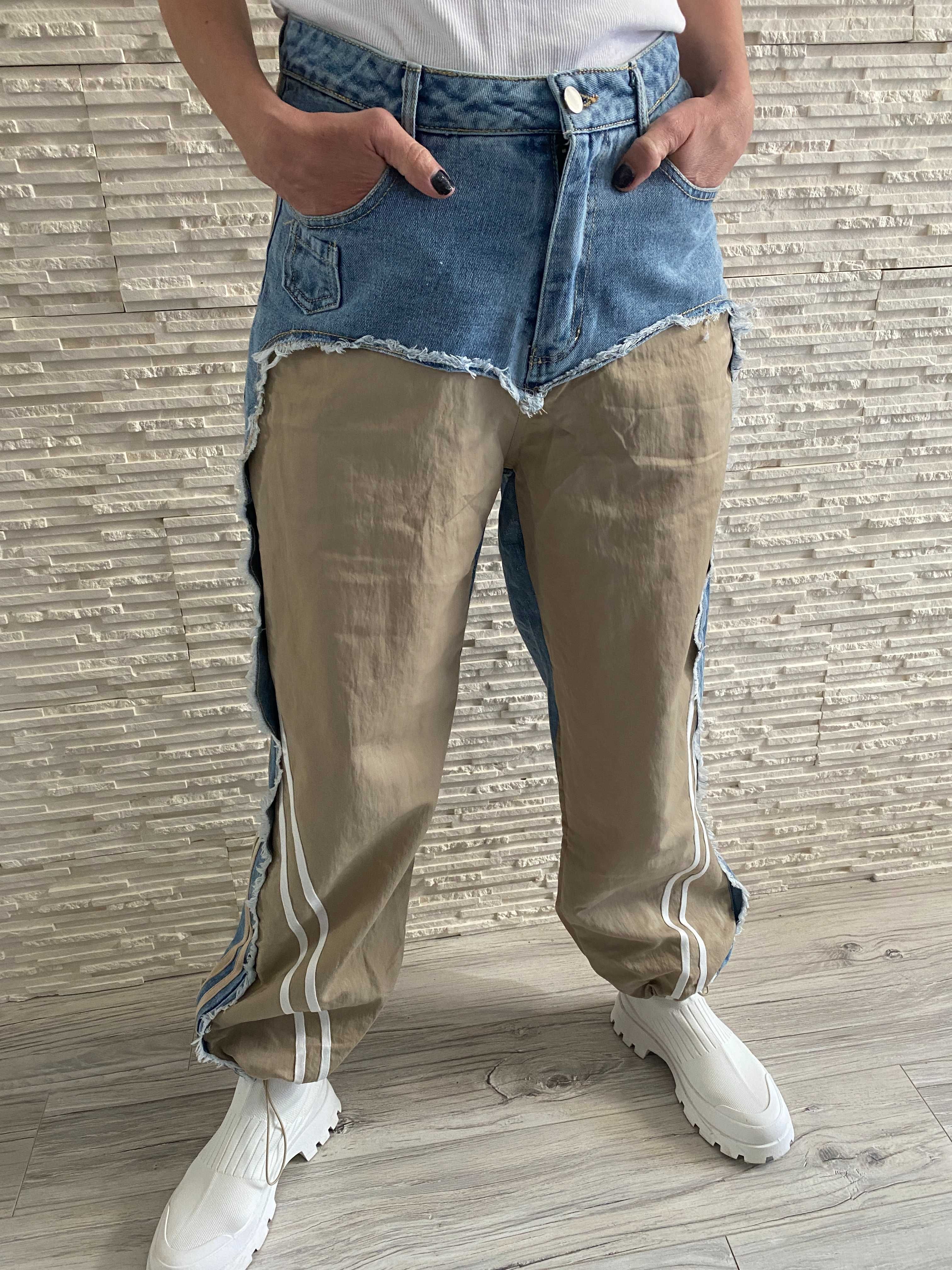 Flam Moda nowe spodnie pumpy - prosta nogawka z paskami jeans