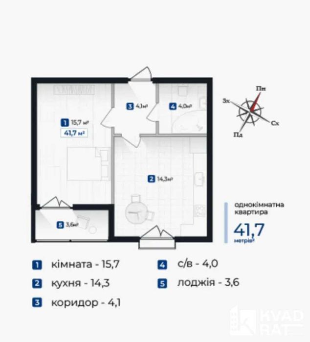 Продається 1-кімнатна квартира в ЖК Козацький на стадії здачі.