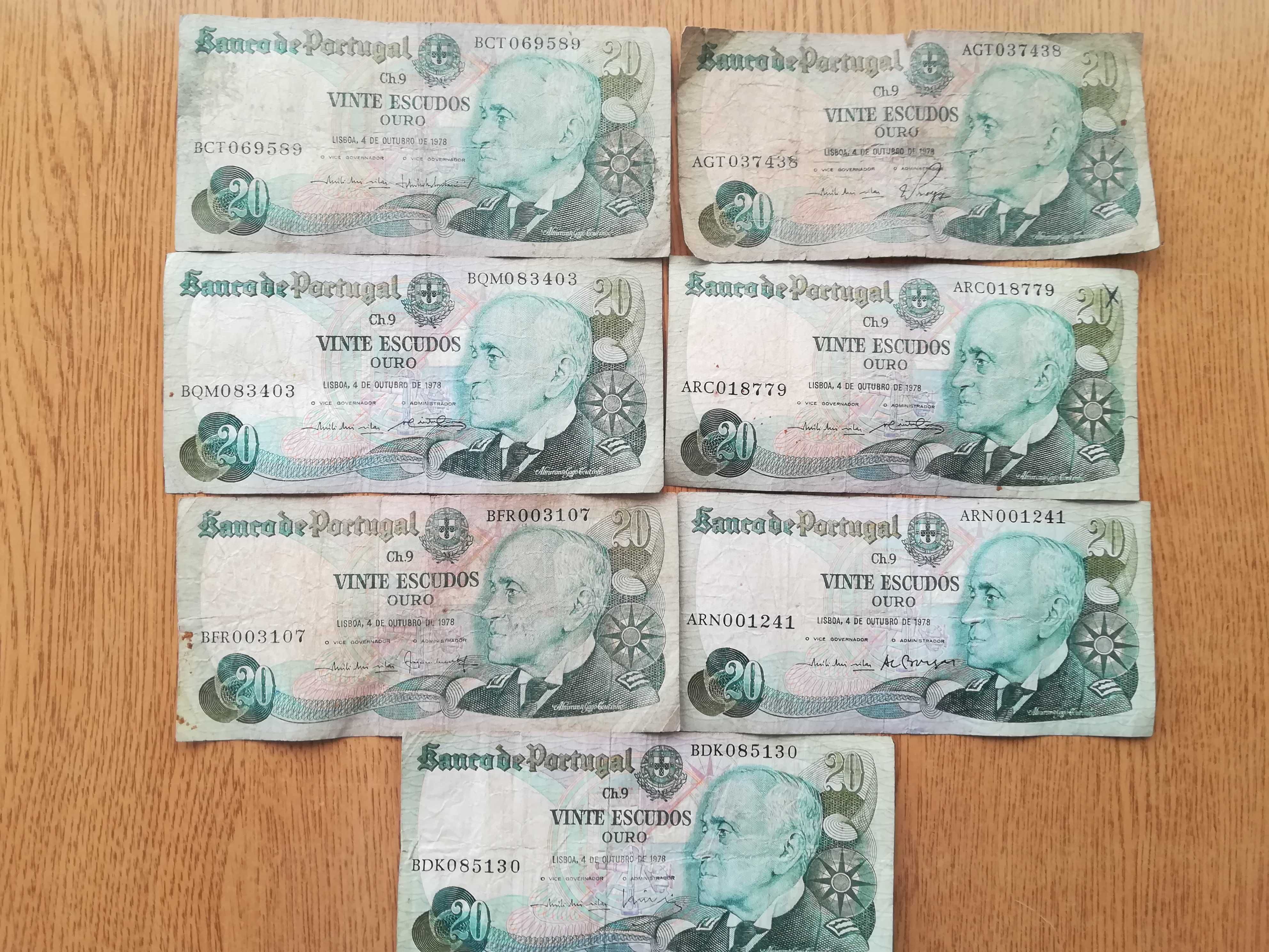 Moedas de 1924 a 1952 e notas de 20$00