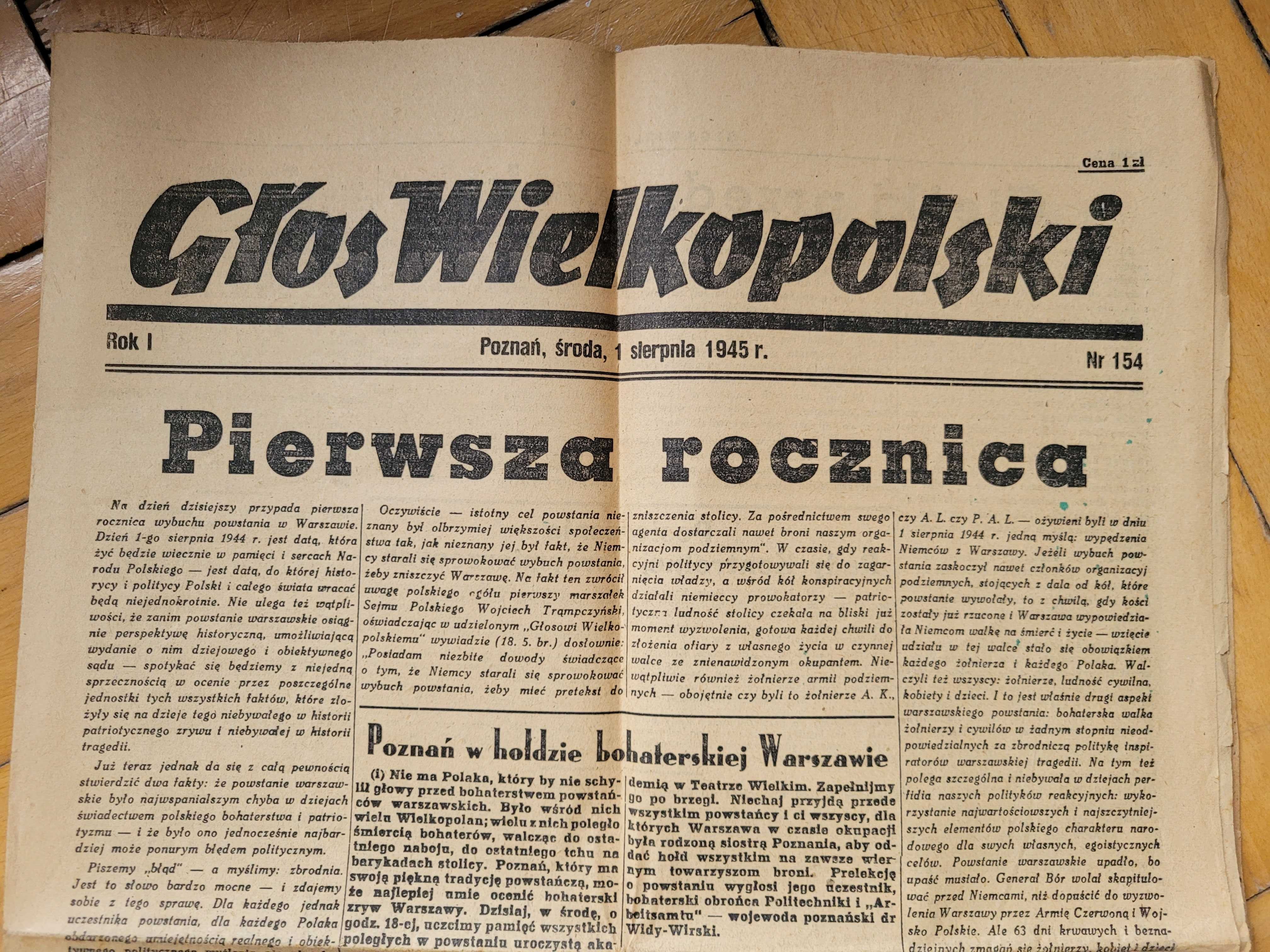 Stare gazety z 1945 Głos Wielkopolski