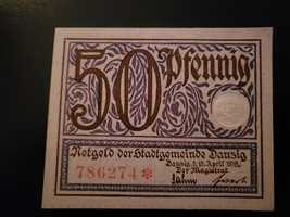 Banknot 1919 Free City of Danzig 50 Pfennig Notgeld