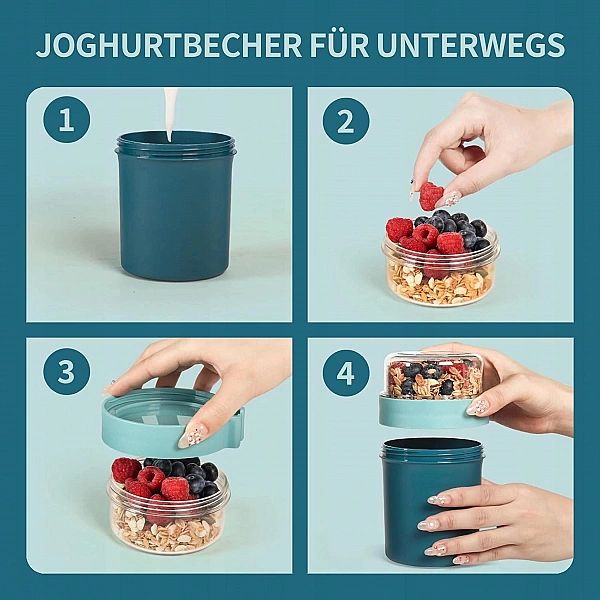 Kubek Na Lunc, Jogurt, Musli To Go Z Łyżką Do Pracy 780 Ml Granatowy