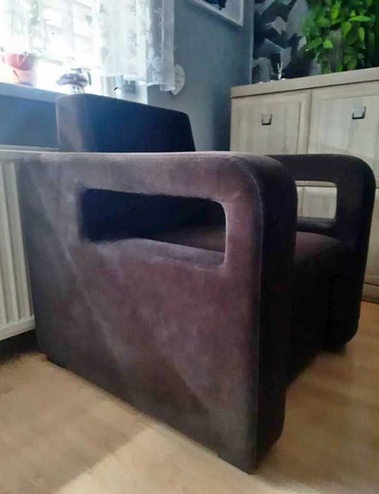 Fotele nowoczesne 2szt, bardzo wygodne, ciemny brąz/ zamsz