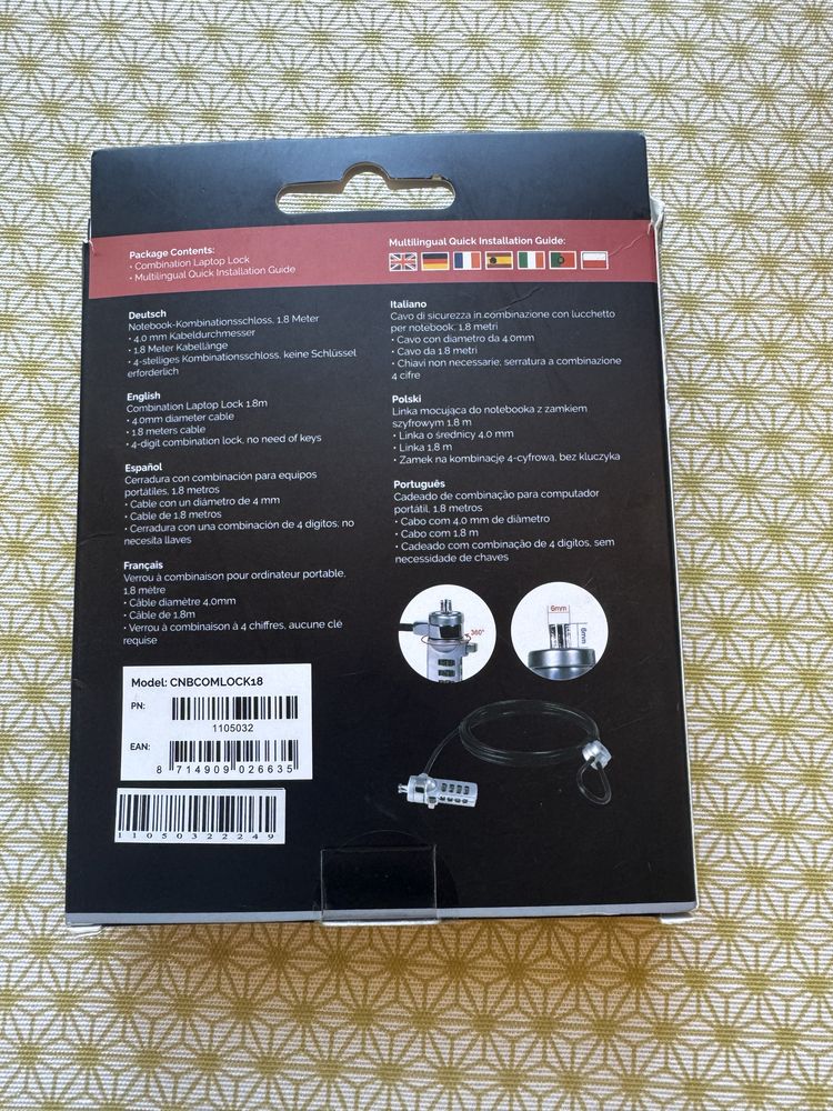 Cadeado de Combinação CONCEPTRONIC para Portátil, 1,8 m