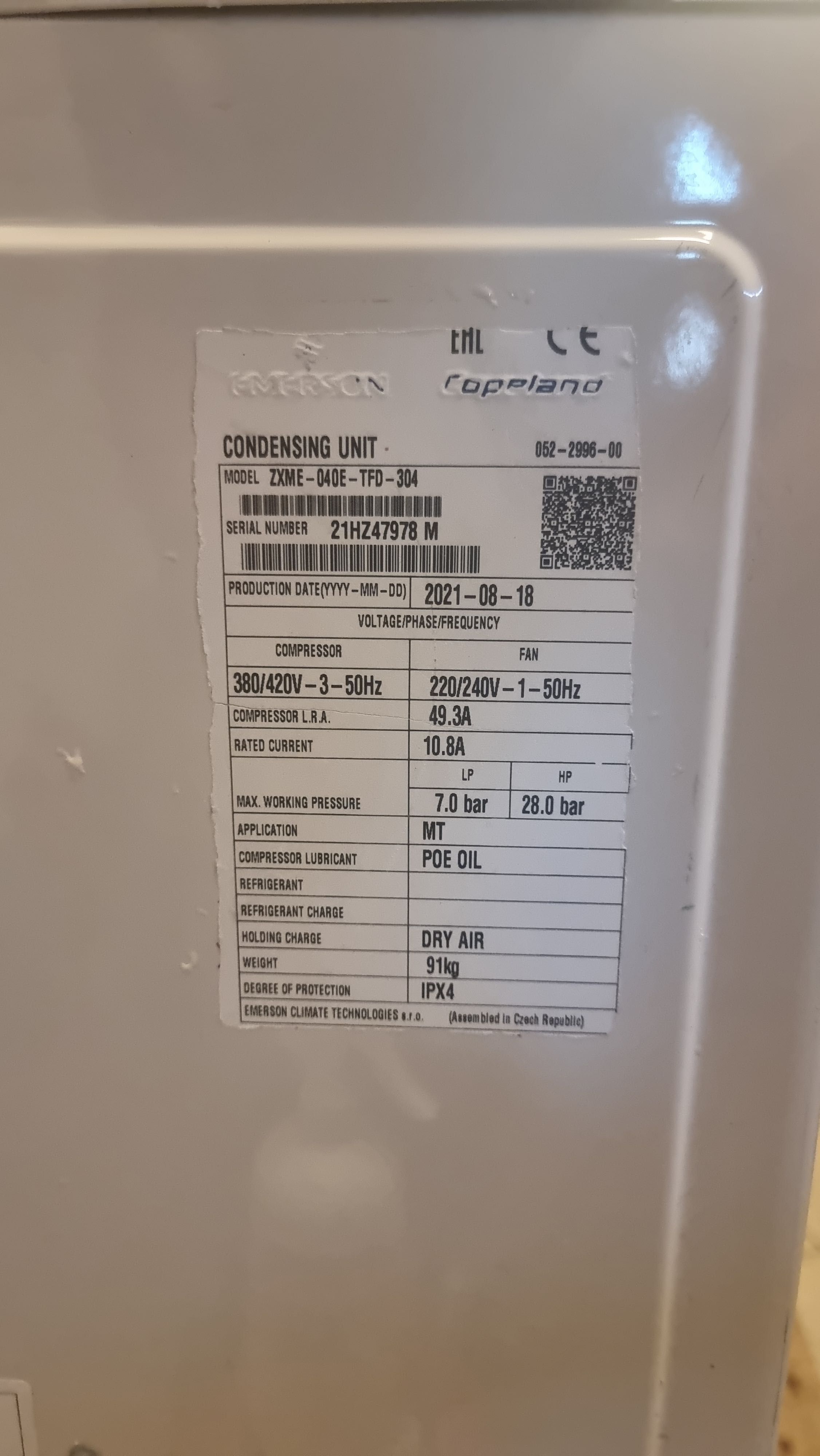 Agregat Chłodniczy zewnętrzny EMERSON COPELAND ZXME 040E TFD, stan bdb