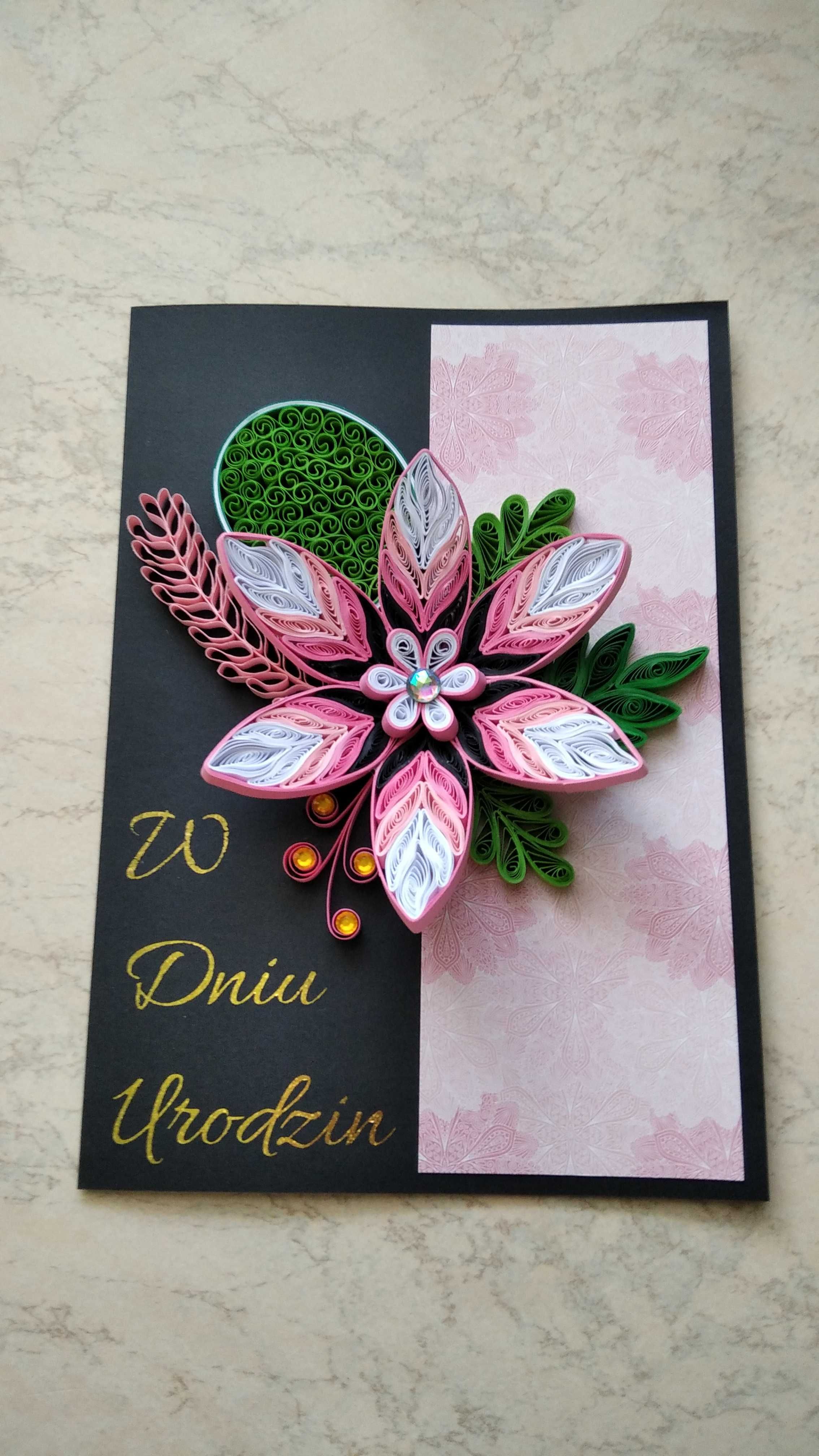 Kartka okolicznościowa, ręcznie robiona, quilling, urodziny, imieniny