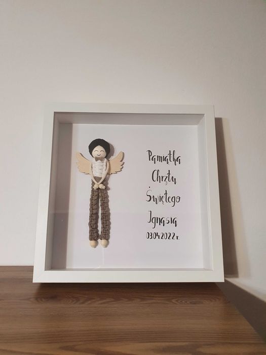 Anioł w ramce Aniołek Chrzest, Komunia, narodziny, roczek