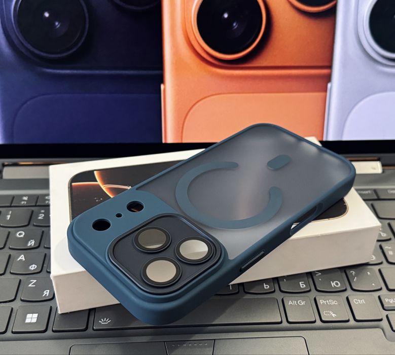 Матовый чехол на iPhone 17 Pro Blue, 17 Pro Max Black, защита камер