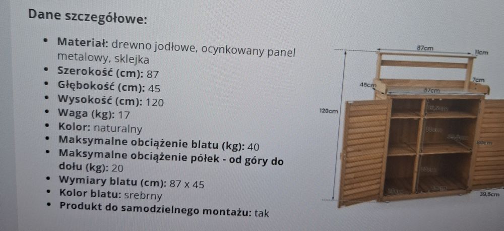 Szafka regał COSTWAY 120x87x45cm. Drewno. Stół ogrodowy do kwiatków