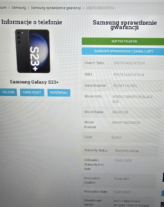 Samsung S23 + PLUS 8/512GB,stan idealny, komplet