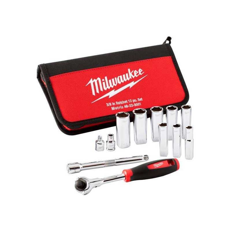 Набір метричних хромованих головок Milwaukee 3/8" (12 шт)