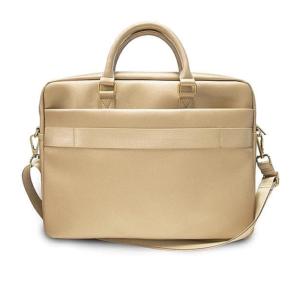 Torba Guess Saffiano Script na laptopa 16" - złota