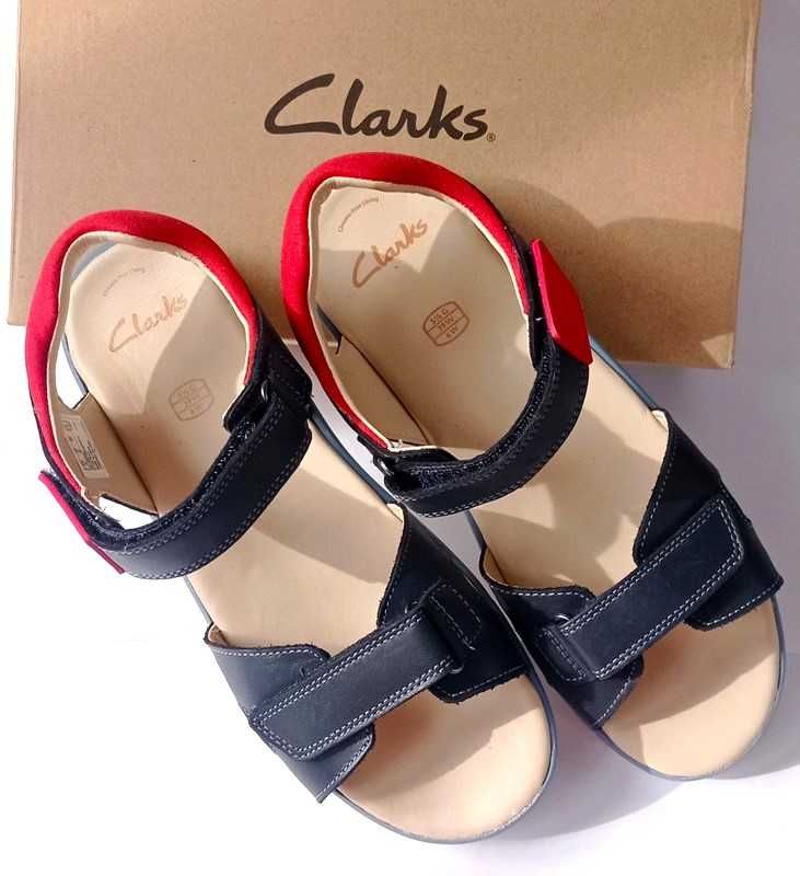 Skórzane sandały Clarks 39 granat płaskie rzepy