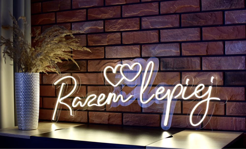 Napis neonowy, neon led, razem lepiej, napis na wesele
