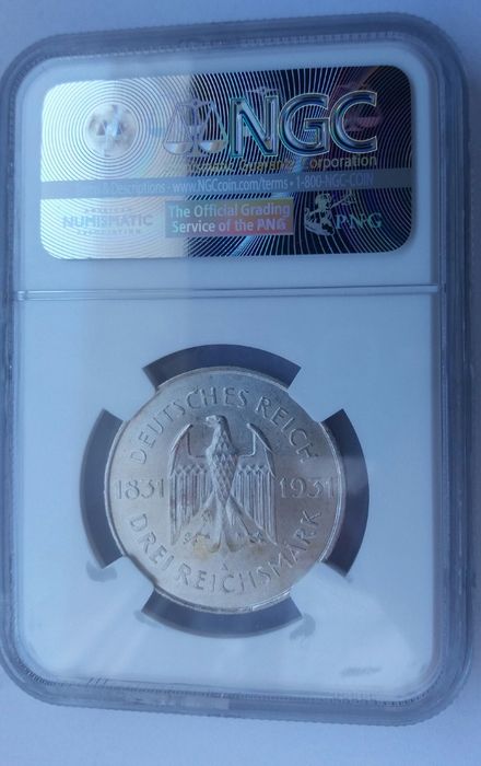 oM, 3 reichsmark 1931 A Karl Stein MS 63 3 marki stara moneta starocie