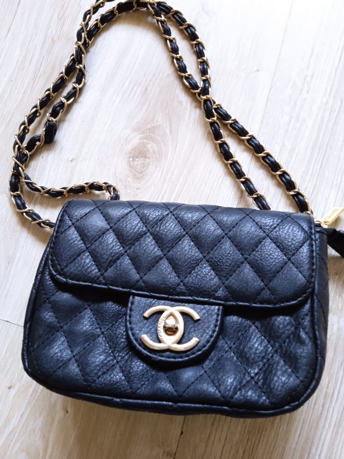 Chanel mini Flap bag Lambrekin gold tone metal Black vintage