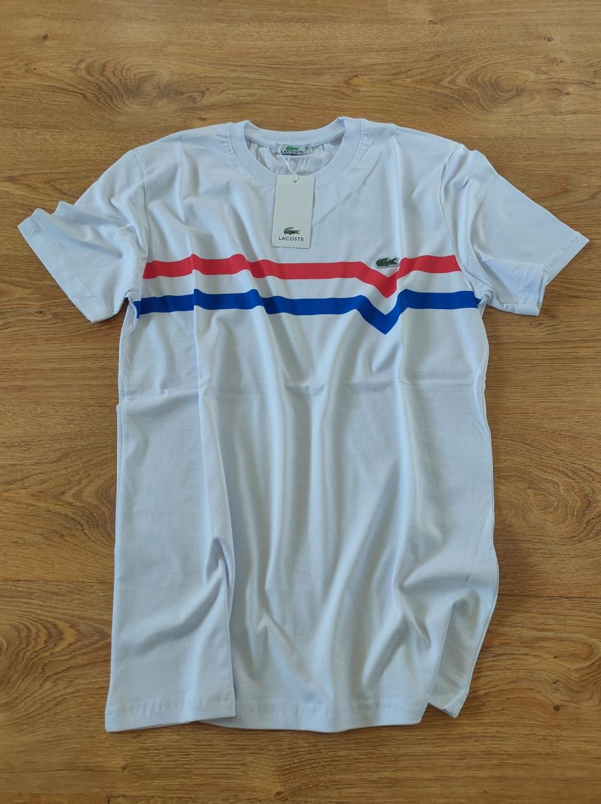 Nowa koszulka Lacoste Tricolor White. Prezent na święta