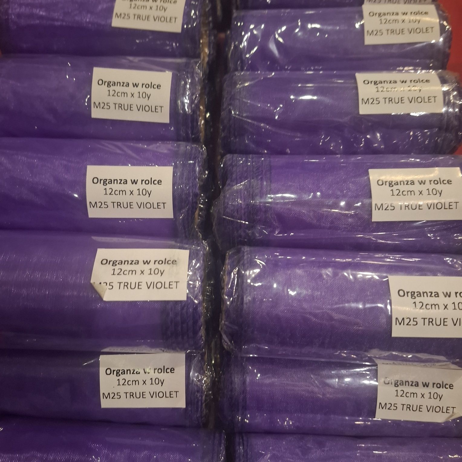 Organza obszyta 12cm 10m posiadam 24rolki  kolor fioletowy