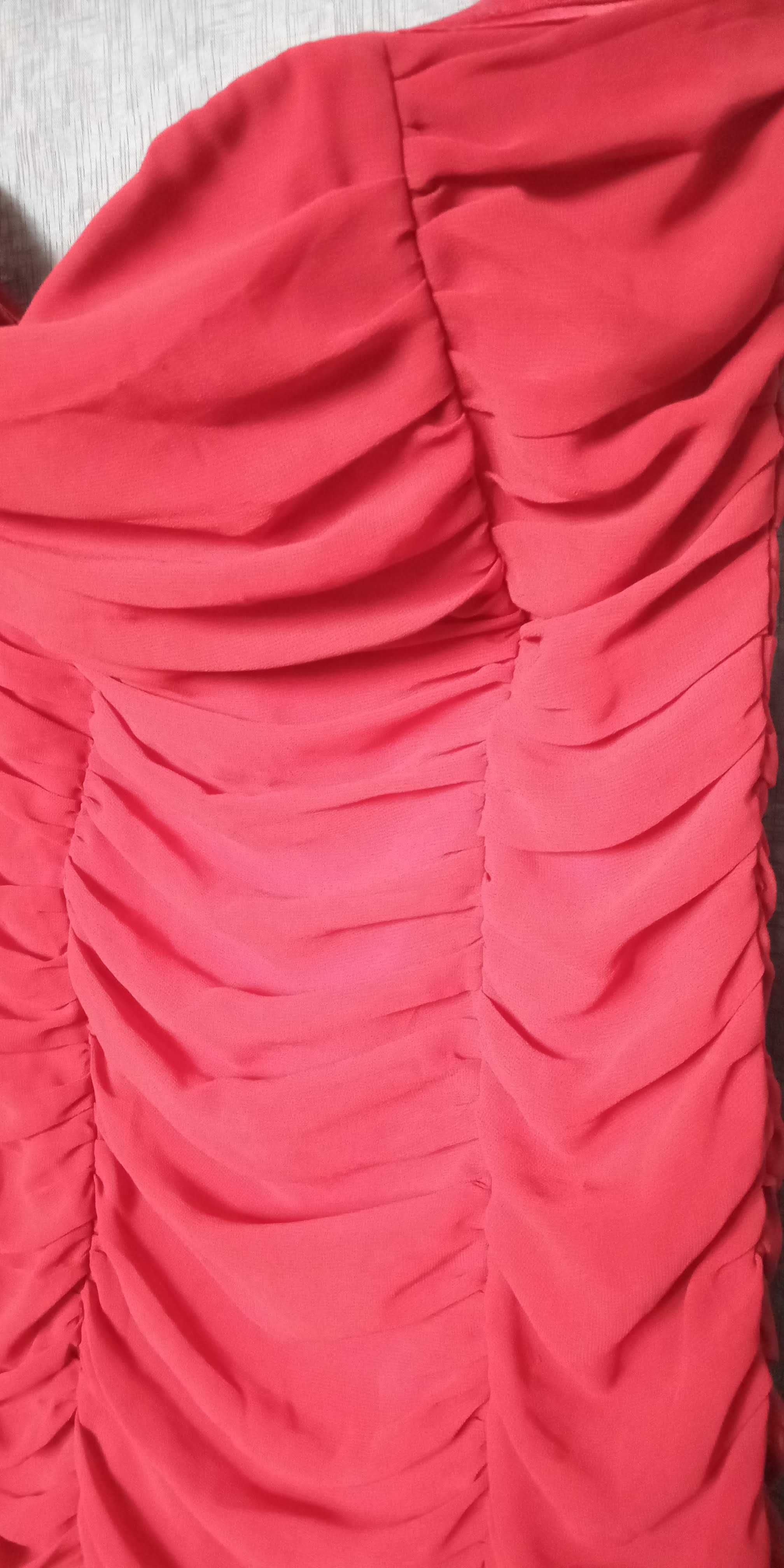 Gorsetowa czerwona marszczona sukienka mini H&M 42