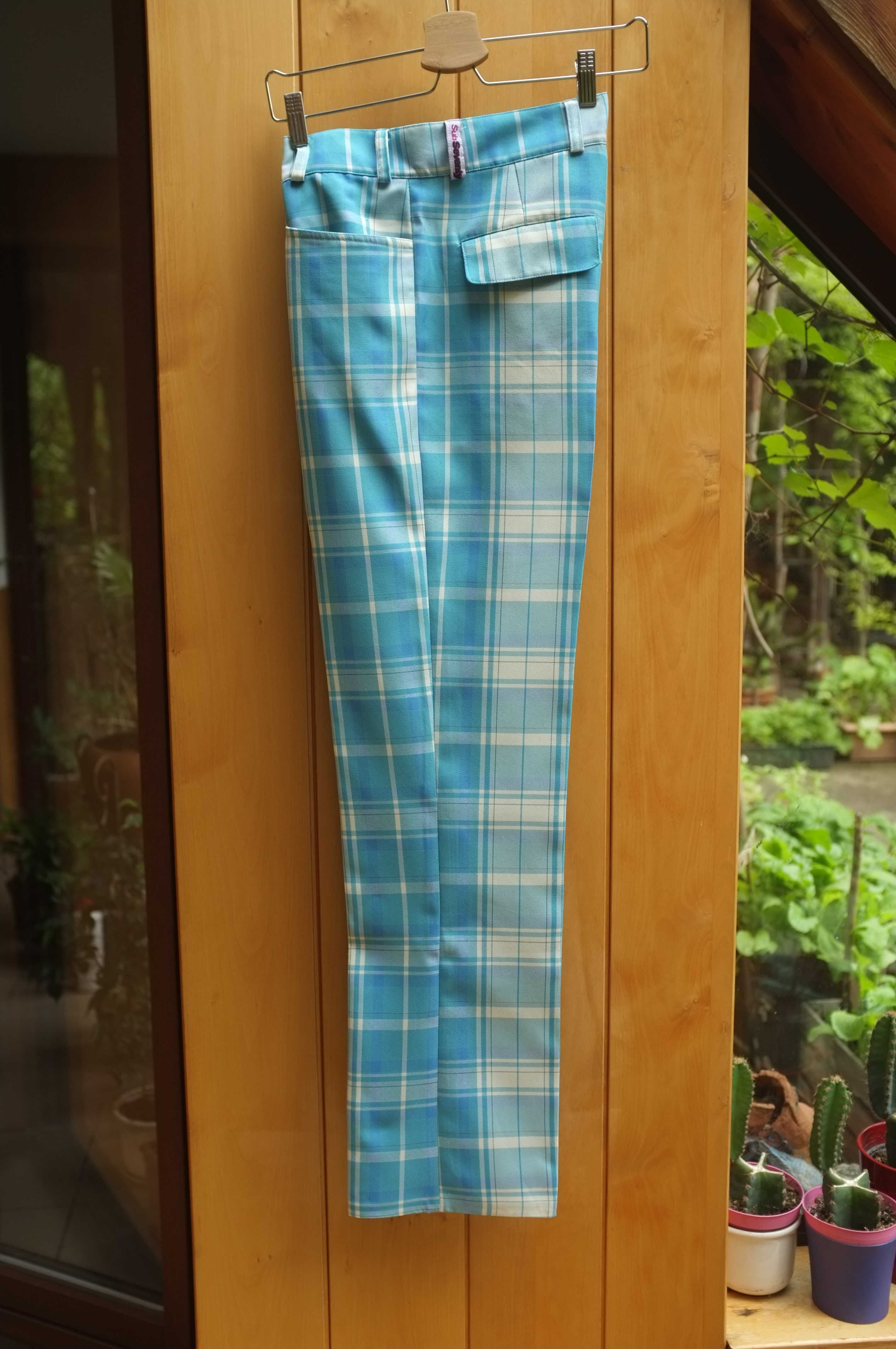 niebieskie spodnie w kratkę w kantkę Y2K retro eleganckie dandy pin up