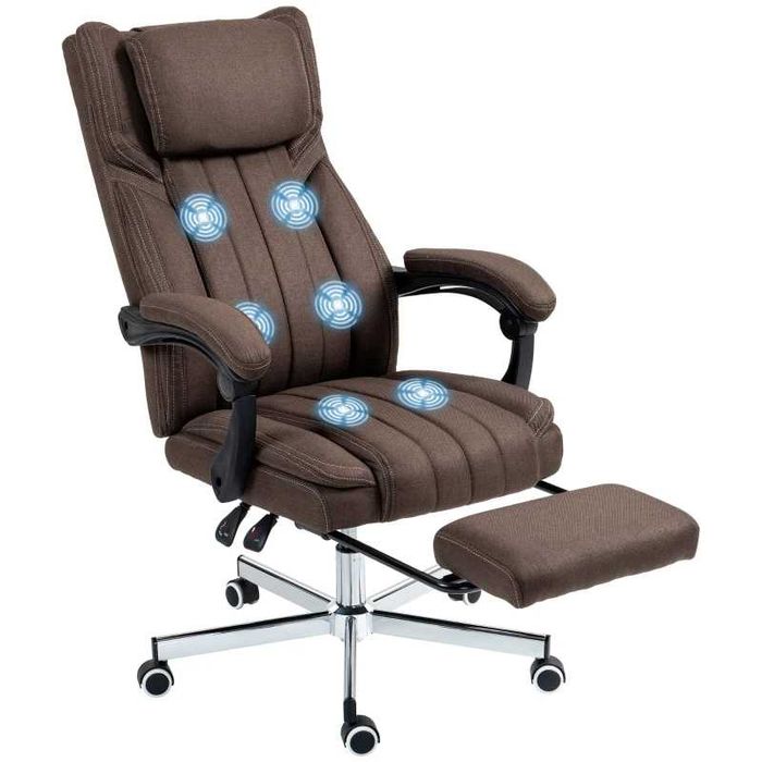Cadeira de Escritório Ajustável e 6 Pontos de Massagem, Castanho