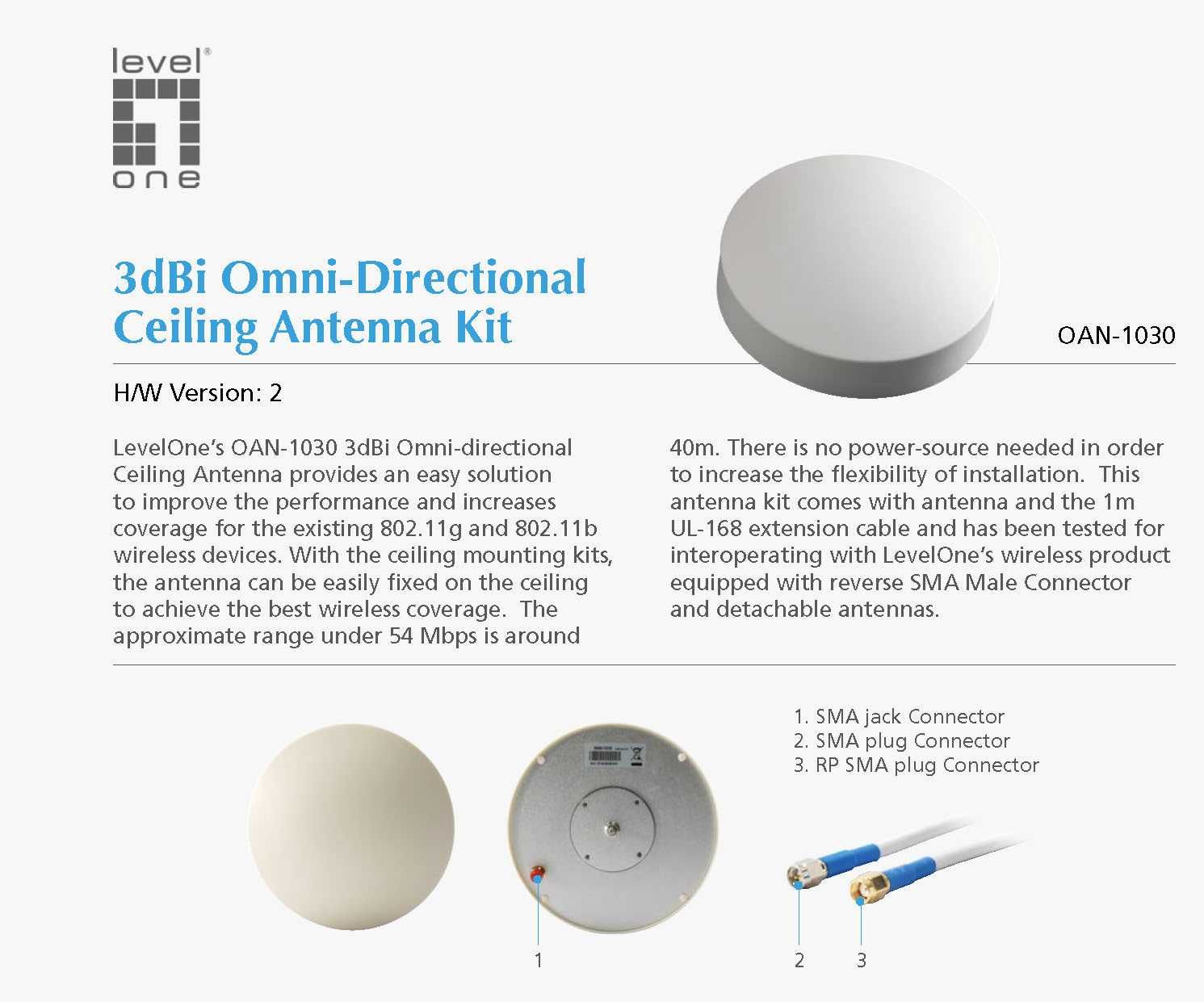 Level One antena wifi omnidirecional OAN-1030 3dbi