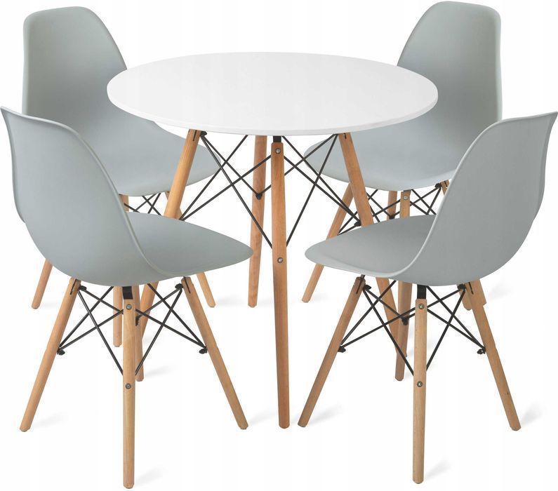 NOWY Biały Okrągły Stół i Krzesła Do Jadalni Kuchni Salonu Z Krzesłami