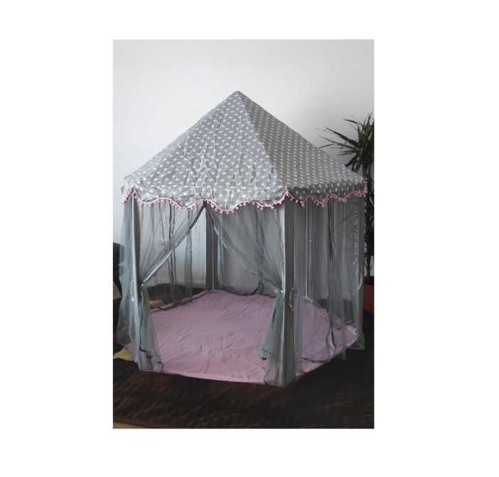 Namiot dla dzieci domek pałac Chloe XXL szaro-różowy