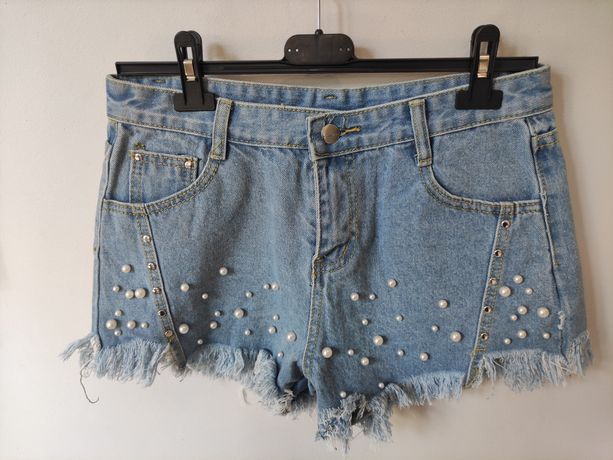 Spodenki damskie szorty jeans postrzępione wysoki stan M/L