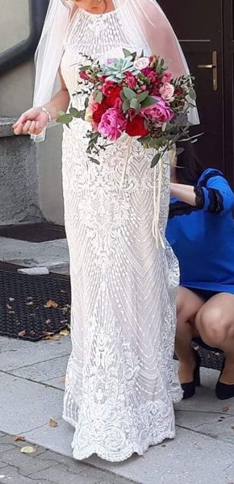 Okazja ! Oryginalna wyjątkowa sukienka suknia ślubna koronka r.M syren