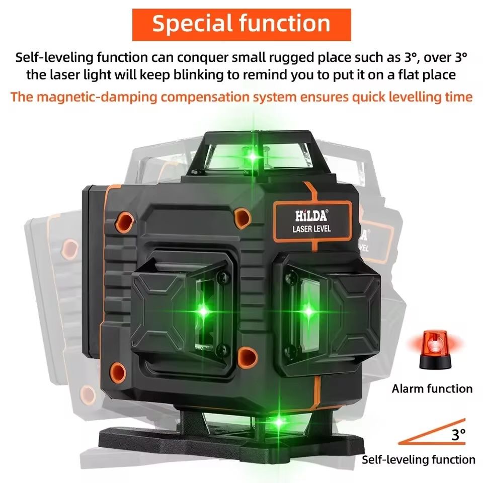 Poziomica Laserowa HILDA 16 Linii Zielony Laser 360° z Pilotem