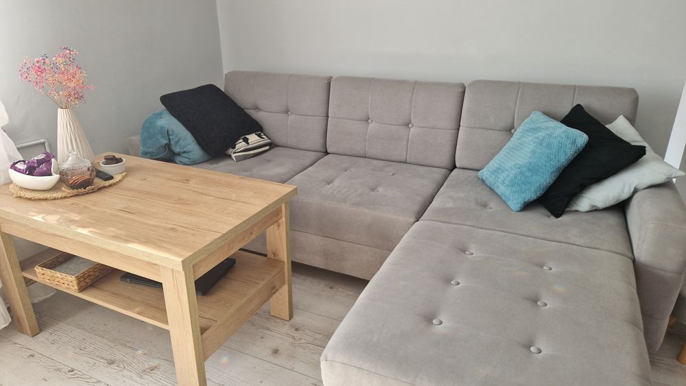 Narożnik szary +inne wyposażenie salonu