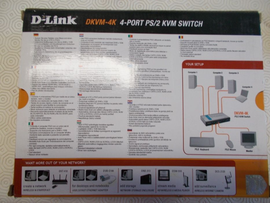 Controlador computadores DKVM - 4K 4 portas D-Link PS/2