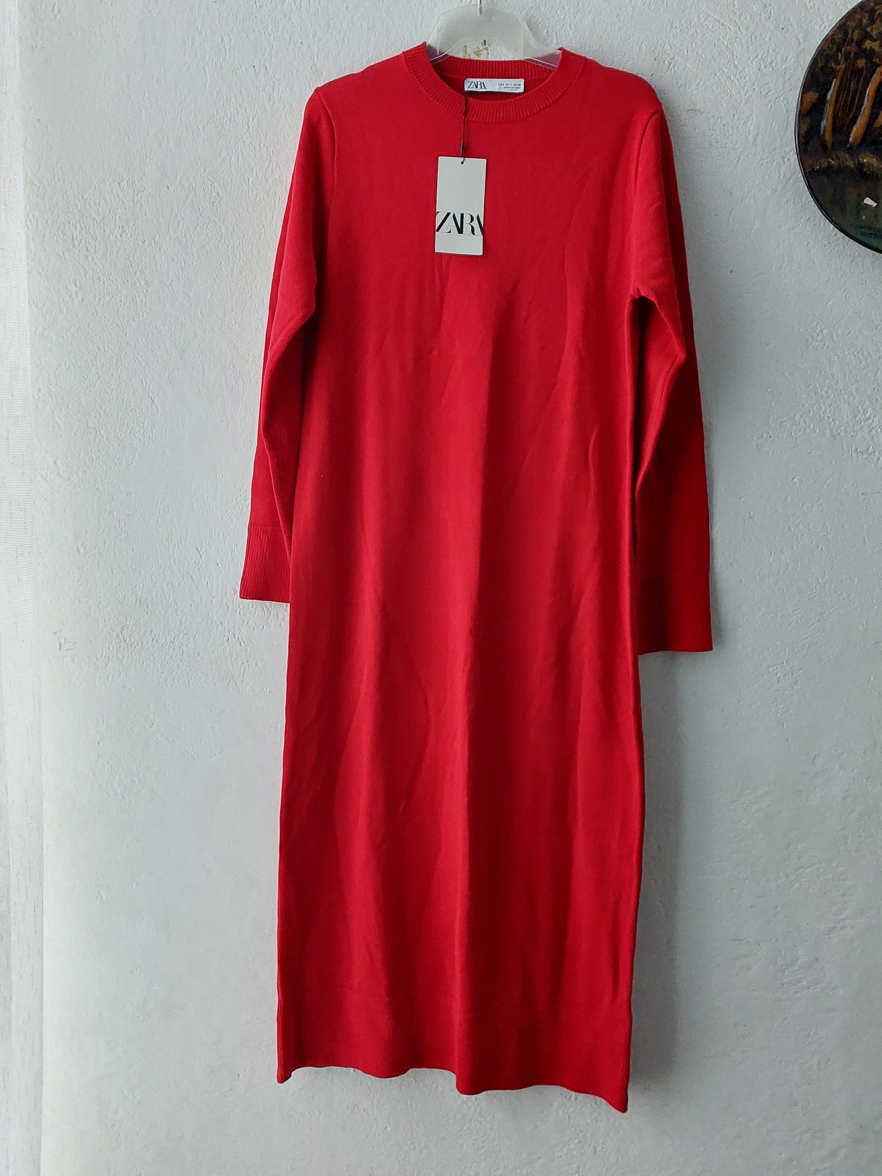 Nowa czerwona dzianinowa sukienka Zara w rozmiarze S