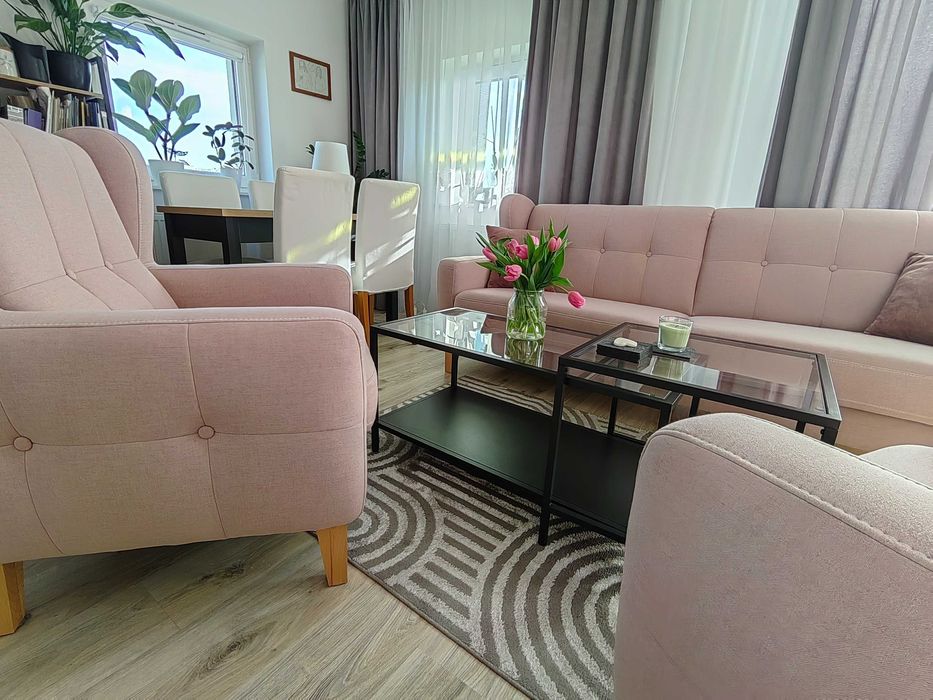 Komplet wypoczynkowy Sweet Sit Arno – sofa + 2 fotele, pudrowy róż