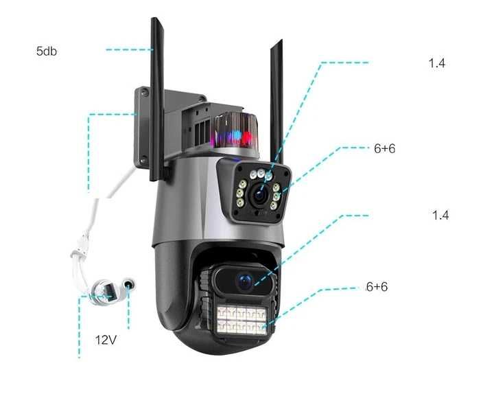 Уличная охранная поворотная WIFI камера Dual Lens Zoom 8MP сирена, зум