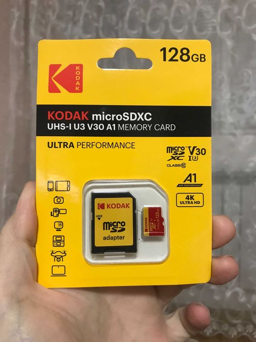 Карта пам'яті Micro SD 128Gb (Kodak) з адаптером (оригінальна)