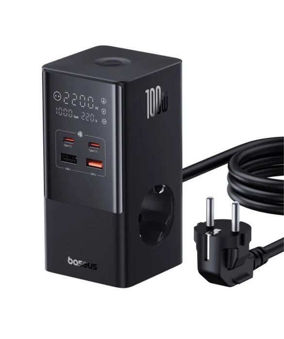 Baseus PowerCombo Tower Power Strip 2AC+2U+2C 100W 1.5m EU