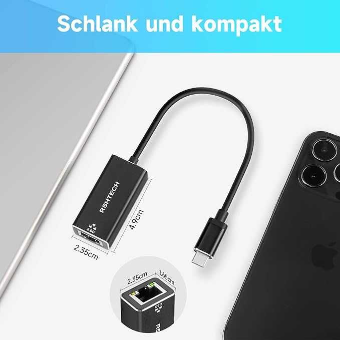 RSHTECH Adapter przejściówka USB C LAN RJ45