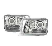 FARÓIS FRONTAIS ANGEL EYES PARA MERCEDES CLASSE E W124. FUNDO CROMADO