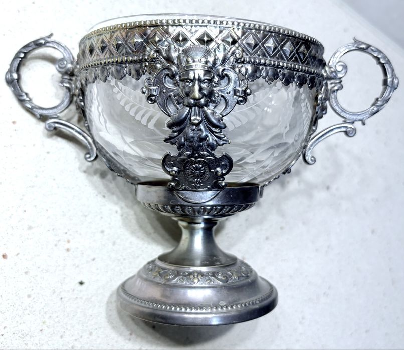 Rara antiga taça  WMF Arte Nova de caviar ou outro com banho em prata