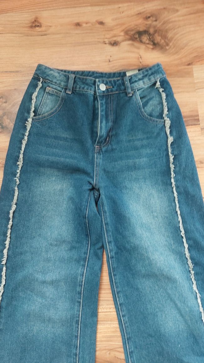Jeansy szerokie 146 152 baggy wide low spodnie jeansowe dziewczęce