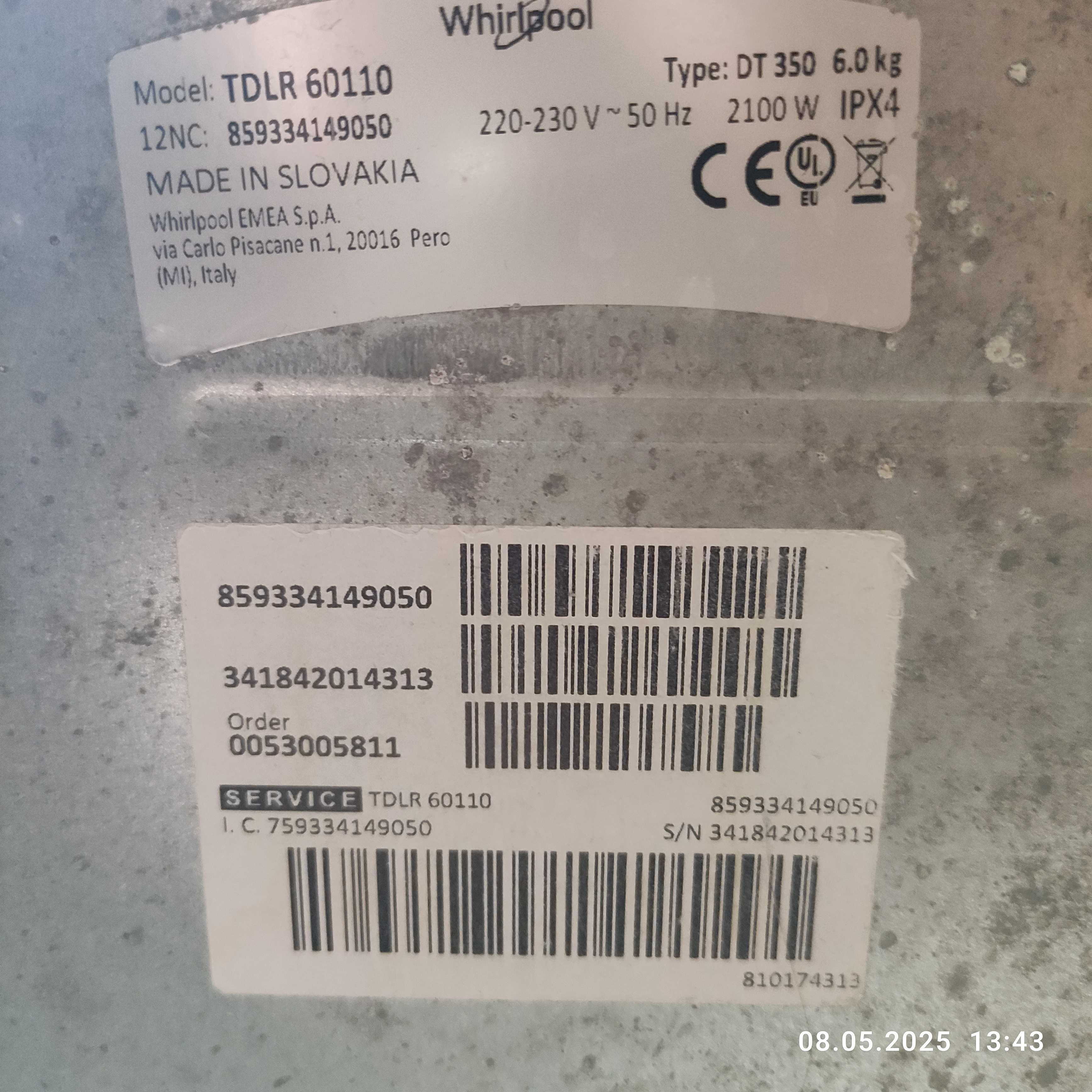 Pralka Electrolux EWT Whirlpool TDLR