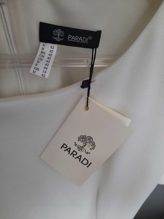 Sukienka komunia wesele Paradi koktajlowa z baskinką 42 nowa ecru