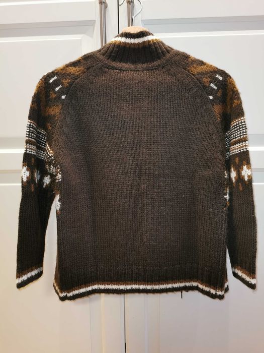 Ciepły sweter golf zapinany rozpinany 140 138 góralski vintage retro