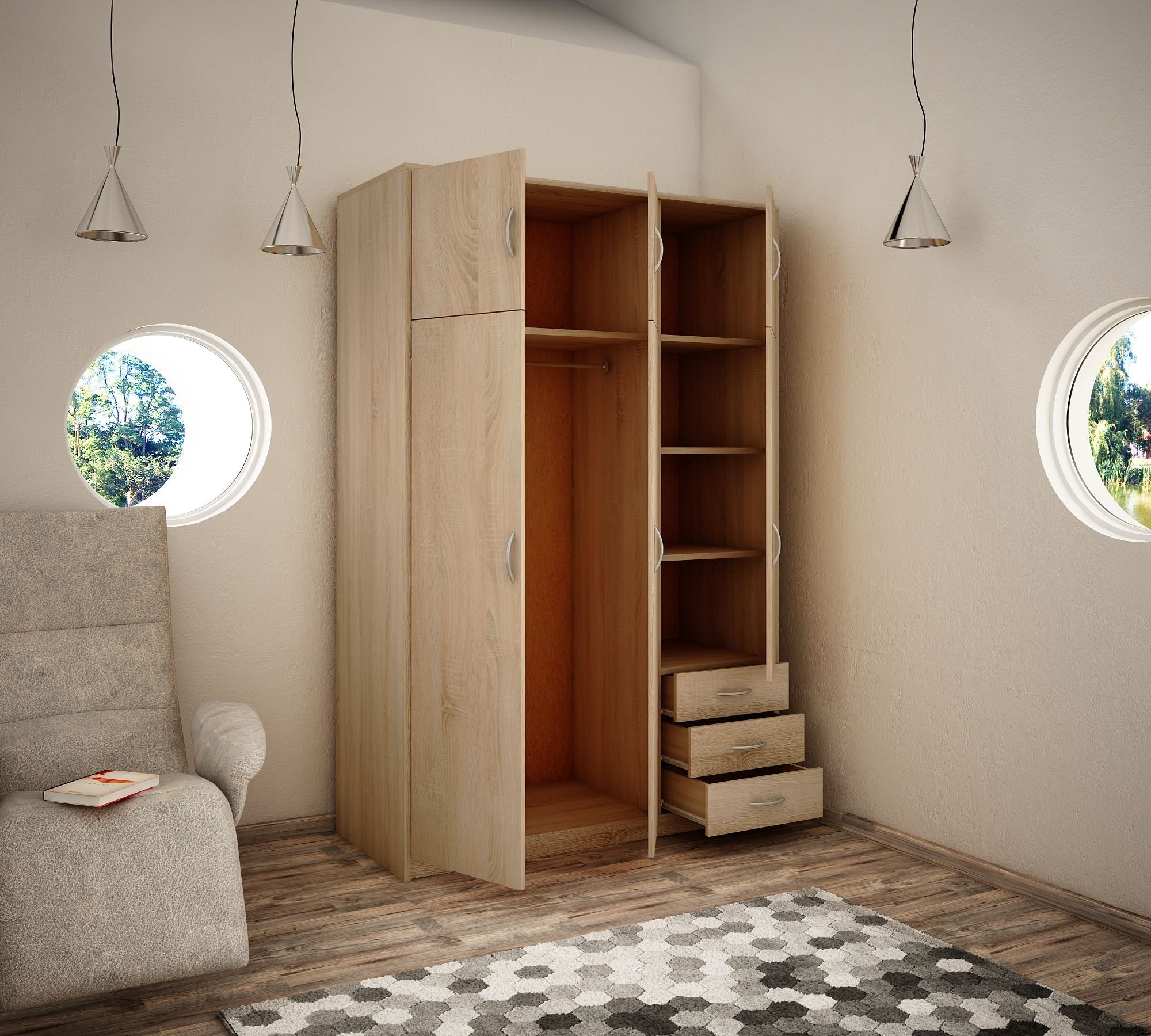 Nowa szafa trzydrzwiowa 193x127x55 - 4 kolory