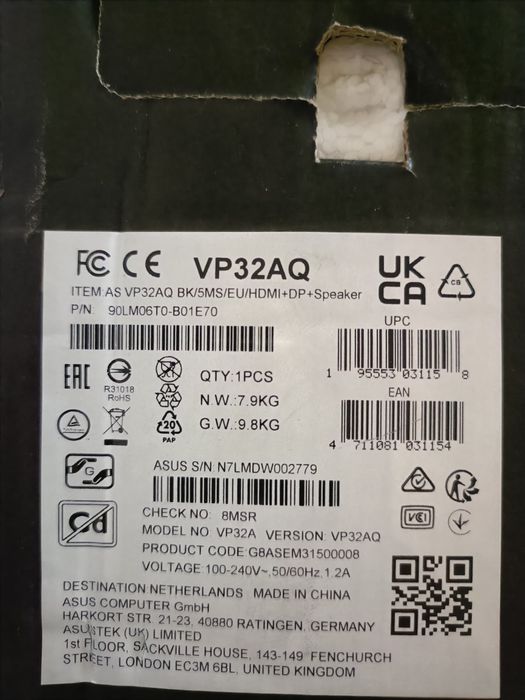 Monitor LED Asus VP32AQ 31,5 " 2560 x 1440 px IPS / PLS