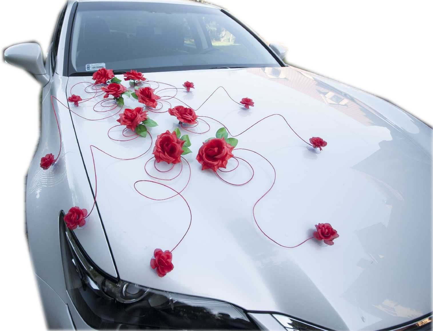Dekoracja na samochód czerwona dekoracja auta ślubnego.KOLORY 197