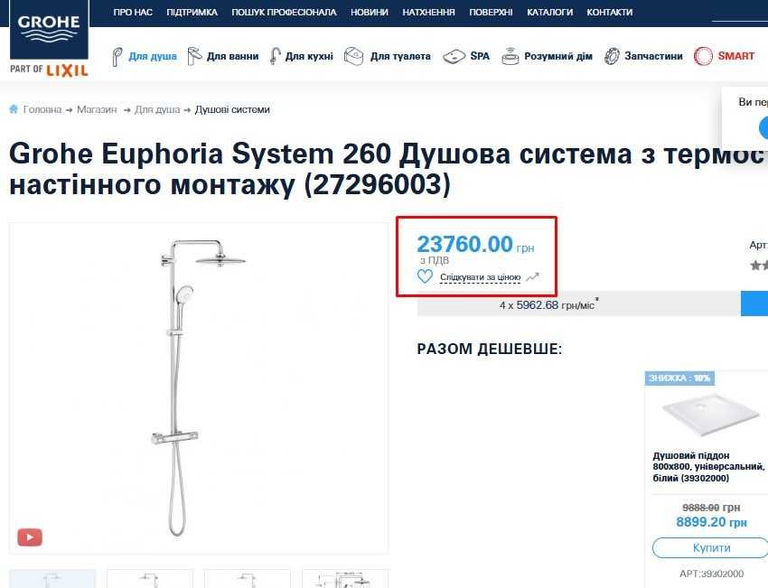 Акція!!! Душові системи GROHE Tempesta System 210 та Euphoria 260