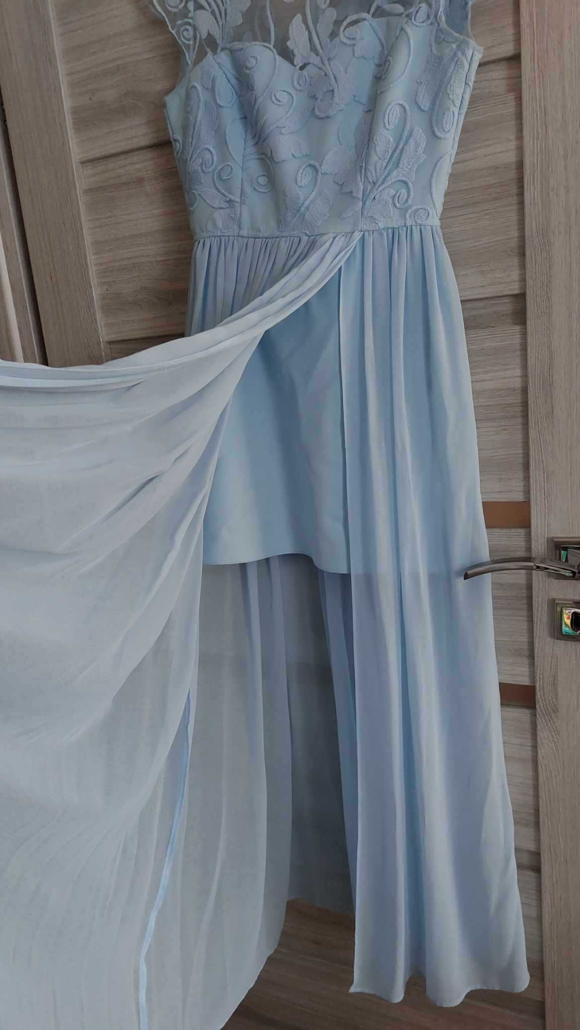 Suknia wieczorowa, elegancka, błękitna, r. 34